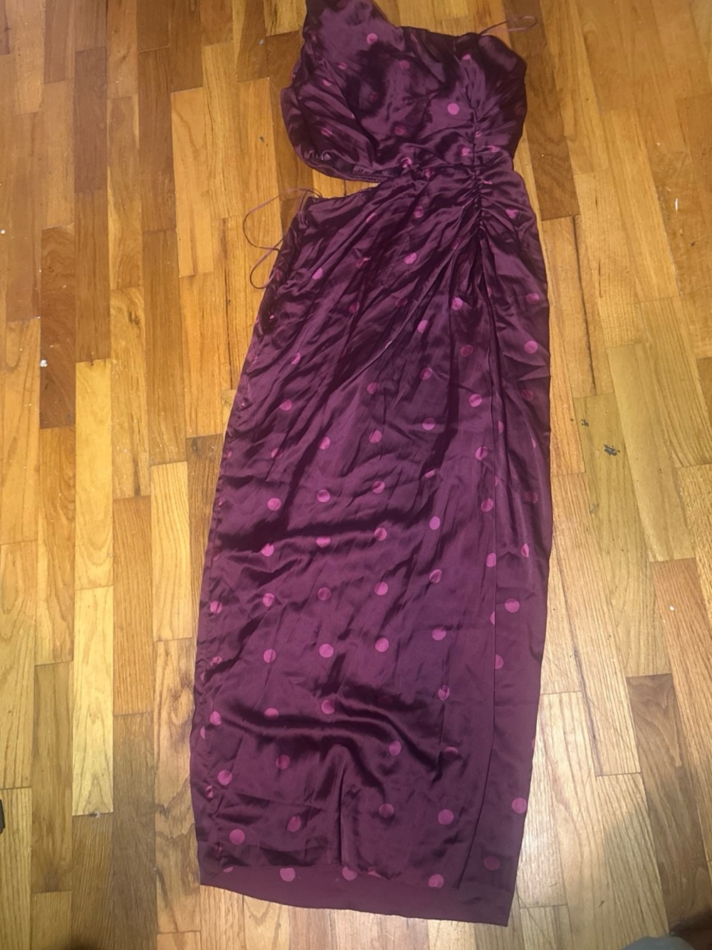Purple Polka Dot Satin Maxi Dress - Elegant Evening Style